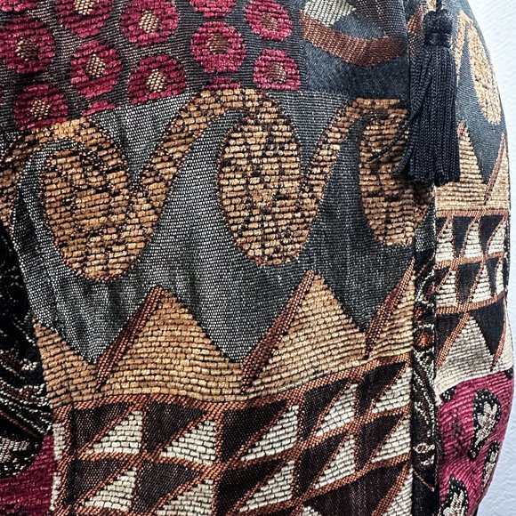 Vintage Tapestry Earth Tone Mandarin Full Zip jacket color blocked 2X - Picture 3 of 9